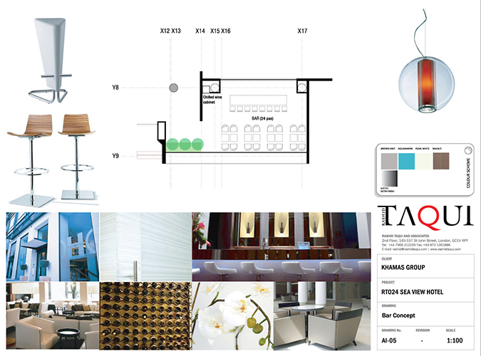 Concept interior design of the Bar in the Sea View Hotel interior renovation by RTAE, Dubai