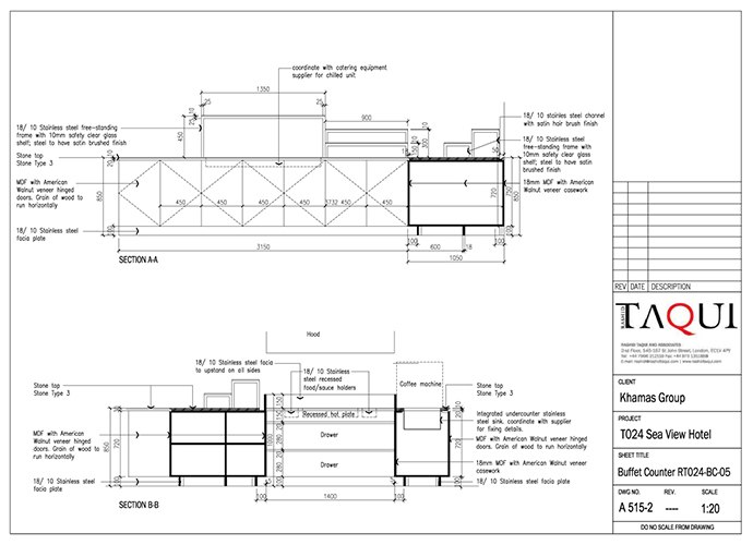 Interior design working drawings for the breakfast buffet in the Sea View Hotel interior renovation by RTAE, Dubai