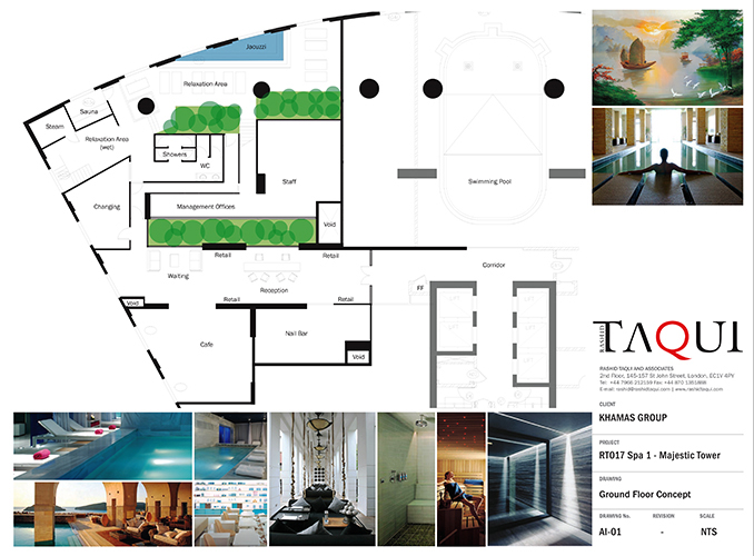 Ground Floor layout for the interior design of the Majestic Tower Spa in Sharjah by RTAE, Dubai