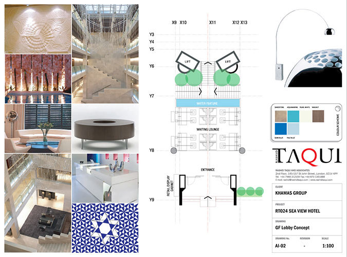 Concept interior design of the Entrance Lobby in the Sea View Hotel interior renovation by RTAE, Dubai