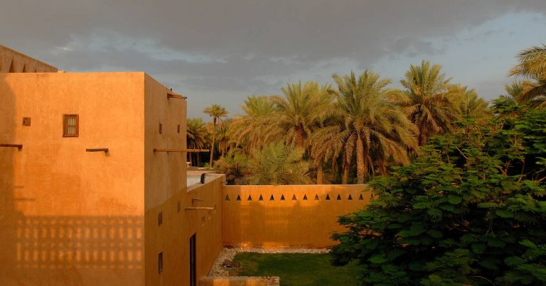 View of the famous date palm oasis of Al Ain, the location of the National Museum of the UAE project by RTAE
