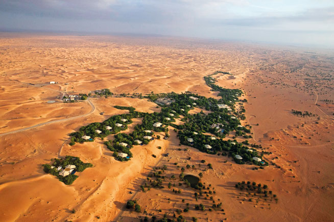 Aerial view of the Al Maha Desert Resort and Spa