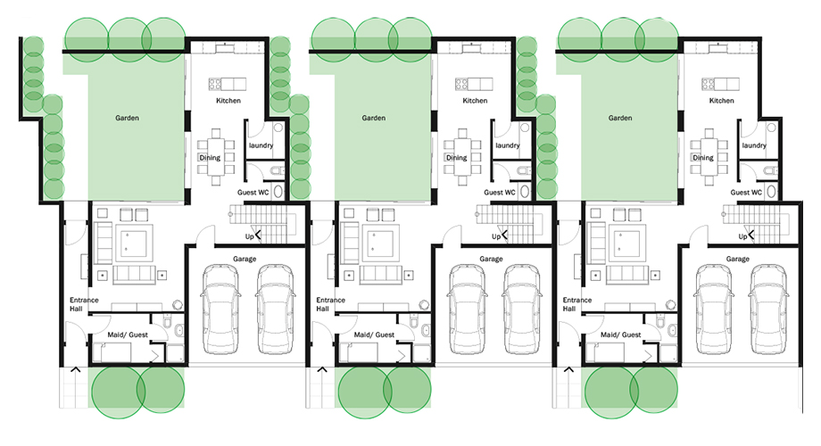 Ground Floor Plan (part) of the Al Barsha Villas complex designed by RTAE, Dubai