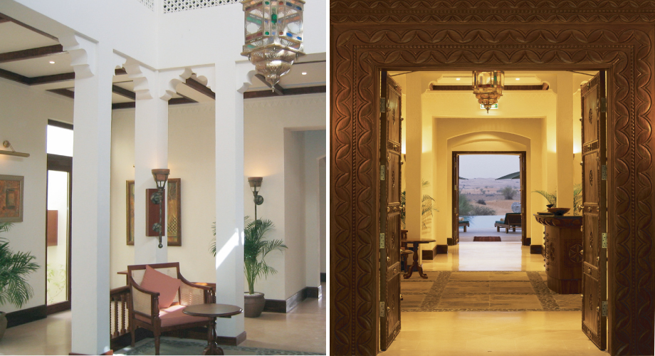 Main Entrance and the Reception Hall of the Timeless Spa at the Al Maha Desert Resort & Spa designed by RTAE, Dubai.